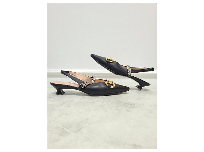 Gucci Scarpe slingback con morsetto in pelle nera Nero - vista 4