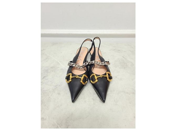 Gucci Scarpe slingback con morsetto in pelle nera Nero - vista 5