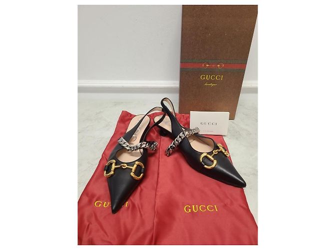 Gucci Scarpe slingback con morsetto in pelle nera Nero - vista 7