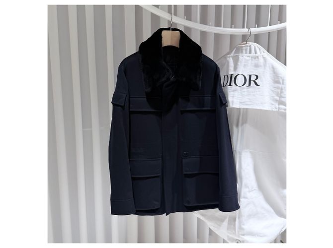 Dior Giacca in cashmere e shearling nera Nero - vista 3