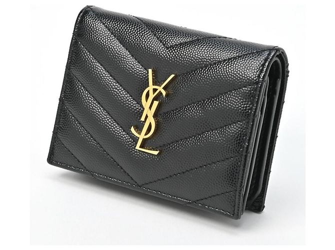 Saint Laurent Black Monogram Grained Poudre Embossed Leather Small Wallet stamp: - view 10