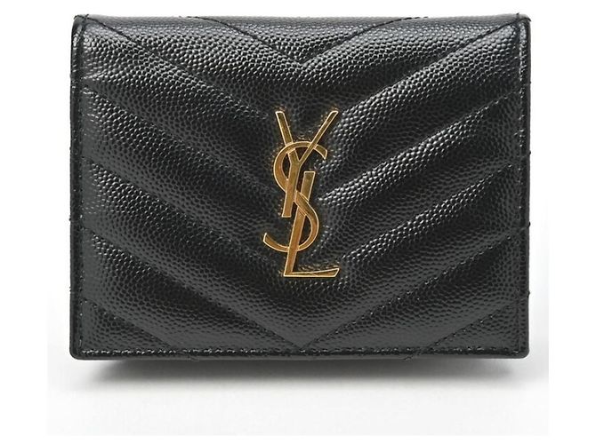 Saint Laurent Black Monogram Grained Poudre Embossed Leather Small Wallet stamp: - view 11