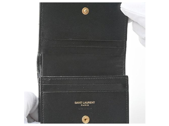 Saint Laurent Black Monogram Grained Poudre Embossed Leather Small Wallet stamp: - view 13