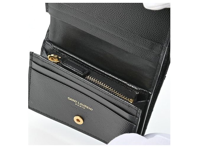 Saint Laurent Black Monogram Grained Poudre Embossed Leather Small Wallet stamp: - view 14