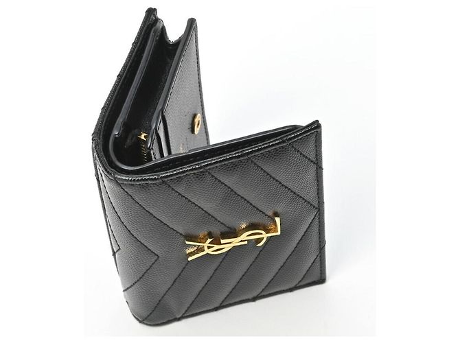 Saint Laurent Black Monogram Grained Poudre Embossed Leather Small Wallet stamp: - view 17