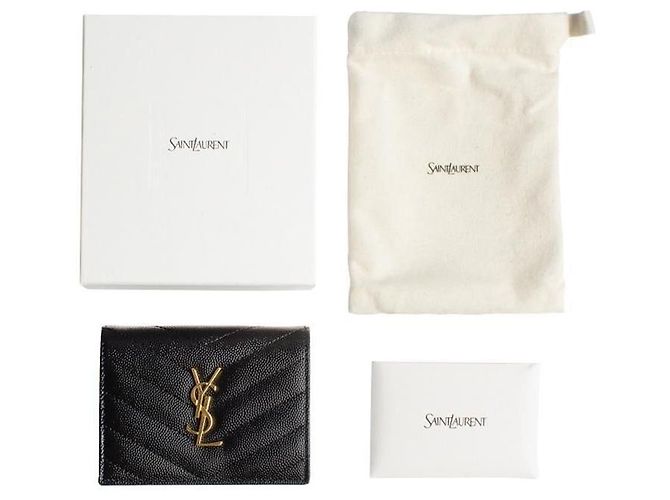 Saint Laurent Black Monogram Grained Poudre Embossed Leather Small Wallet stamp: - view 18