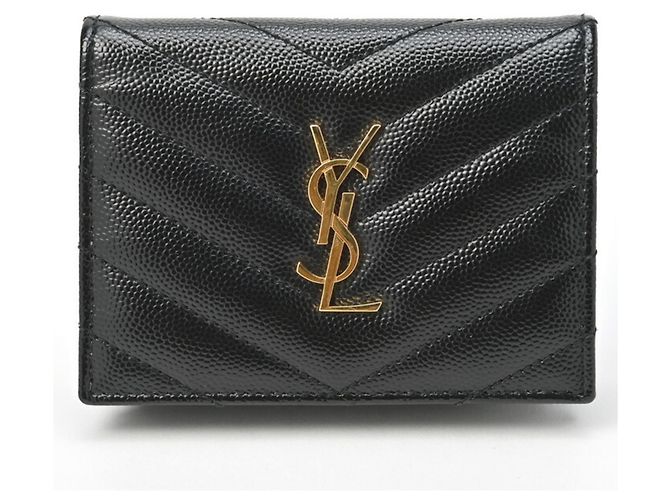 Saint Laurent Black Monogram Grained Poudre Embossed Leather Small Wallet stamp: - view 2