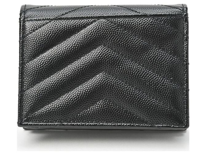 Saint Laurent Black Monogram Grained Poudre Embossed Leather Small Wallet stamp: - view 3