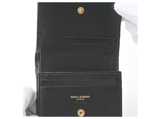 Saint Laurent Black Monogram Grained Poudre Embossed Leather Small Wallet stamp: - view 4