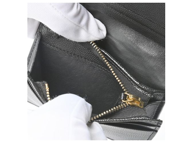 Saint Laurent Black Monogram Grained Poudre Embossed Leather Small Wallet stamp: - view 6