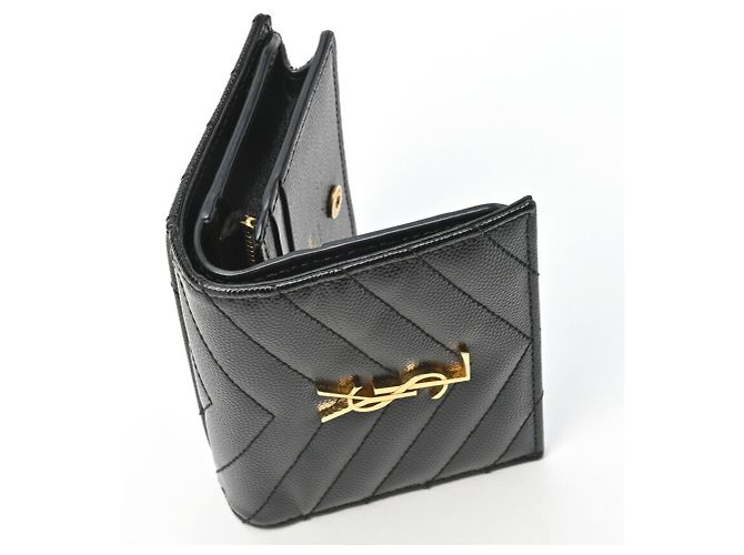 Saint Laurent Black Monogram Grained Poudre Embossed Leather Small Wallet stamp: - view 8