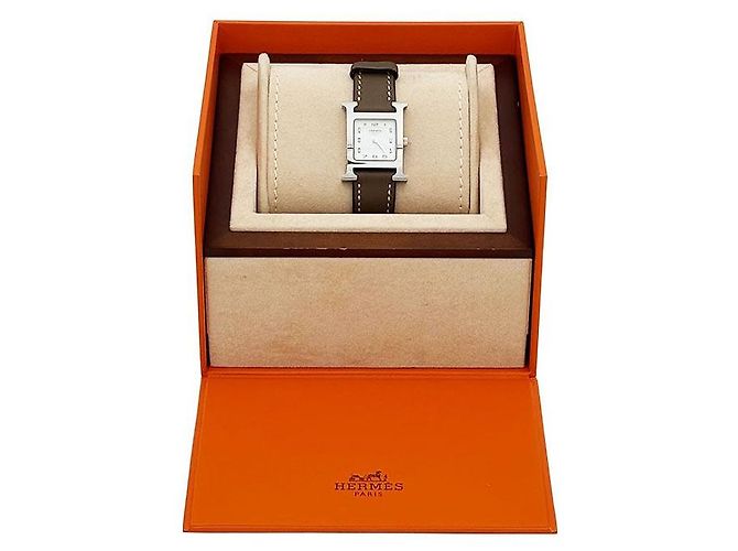 Hermès Reloj Hour Small Etoupe Quartz Acero Naranja - vista 2