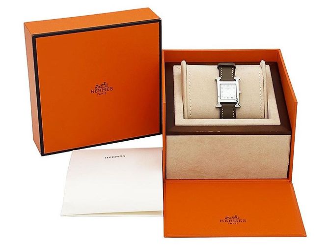 Hermès Reloj Hour Small Etoupe Quartz Acero Naranja - vista 3