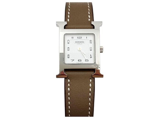 Hermès Reloj Hour Small Etoupe Quartz Acero Naranja - vista 4