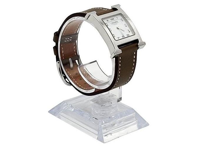 Hermès Reloj Hour Small Etoupe Quartz Acero Naranja - vista 6