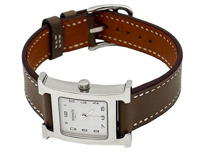 Hermès Reloj Hour Small Etoupe Quartz Acero Naranja - vista 7