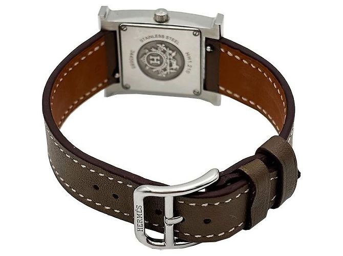 Hermès Reloj Hour Small Etoupe Quartz Acero Naranja - vista 8