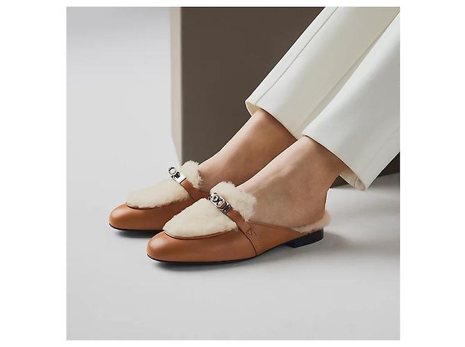 Hermès Mule Oz Kelly da donna, pantofola Natural Bianco - vista 3