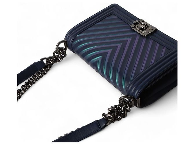 Chanel Borsa Boy in pelle di vitello Chevron Medium Argento Blu - vista 6