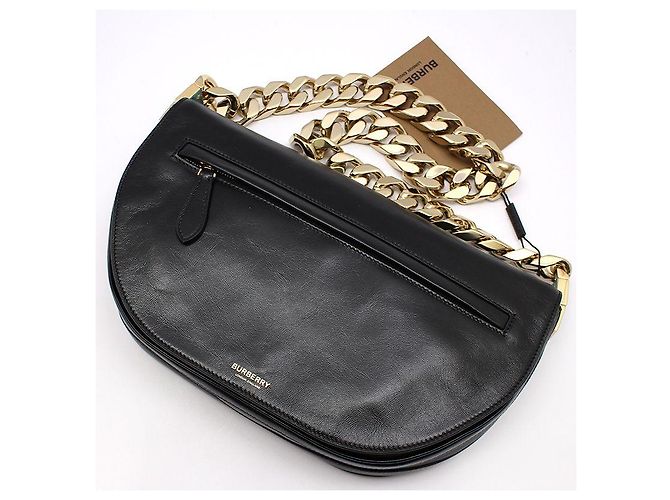 Burberry Borsa a tracolla Olympia con catena media in agnello nero - vista 3