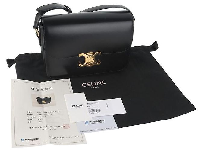 Céline Bolsa transversal média Classic Triomphe em pele de vitelo brilhante Preto - vista 8