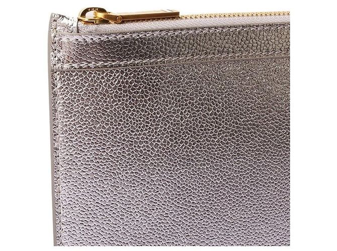 Thom Browne Clutch a tre strisce argento metallizzato Medium - vista 3