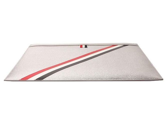 Thom Browne Clutch a tre strisce argento metallizzato Medium - vista 4