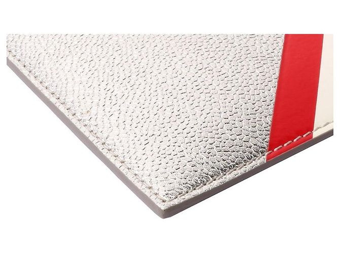Thom Browne Clutch a tre strisce argento metallizzato Medium - vista 5