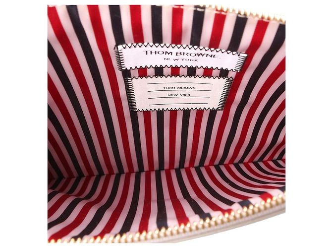 Thom Browne Clutch a tre strisce argento metallizzato Medium - vista 6