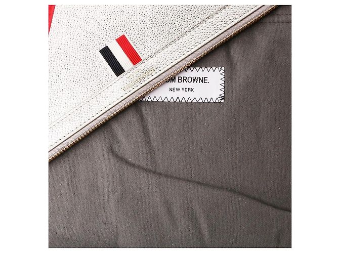 Thom Browne Clutch a tre strisce argento metallizzato Medium - vista 7
