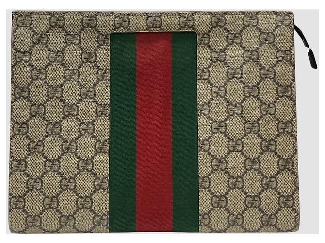 Gucci Clutch GG Supreme Web Dorado - vista 2