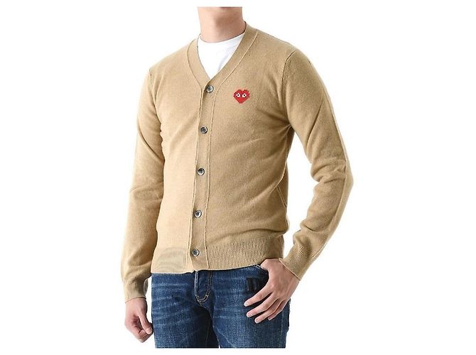 Comme Des Garcons Invader Pixel Wappen Wolle Cardigan Camel AZ Orange - Ansicht 8