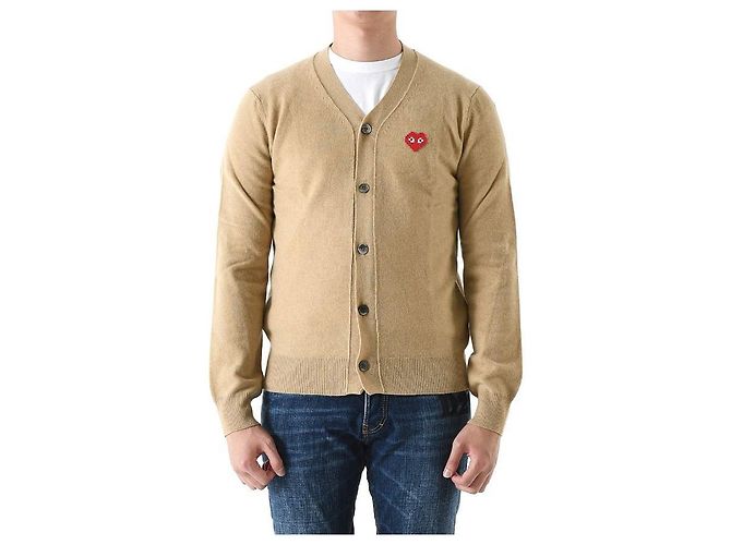 Comme Des Garcons Invader Pixel Wappen Wolle Cardigan Camel AZ Orange - Ansicht 9