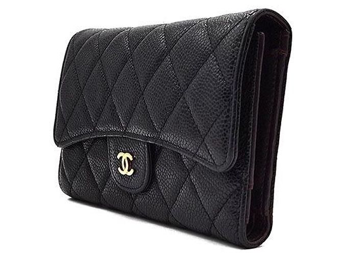 Chanel Portafoglio lungo classico in caviar Nero - vista 2