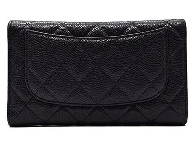 Chanel Portafoglio lungo classico in caviar Nero - vista 3
