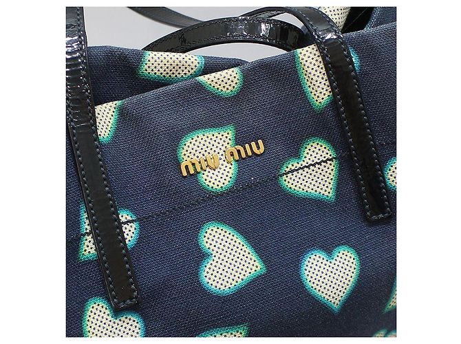 Miu Miu Borsa a tracolla in tela con motivo a cuore placcata oro Blu - vista 6