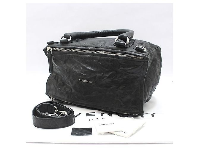 Givenchy Borsa a tracolla Pandora Medium in pelle di pecora nera stropicciata argento Nero - vista 2