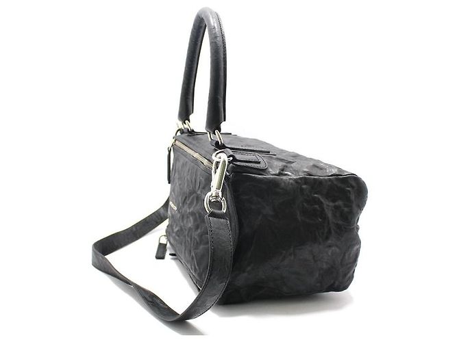 Givenchy Borsa a tracolla Pandora Medium in pelle di pecora nera stropicciata argento Nero - vista 3