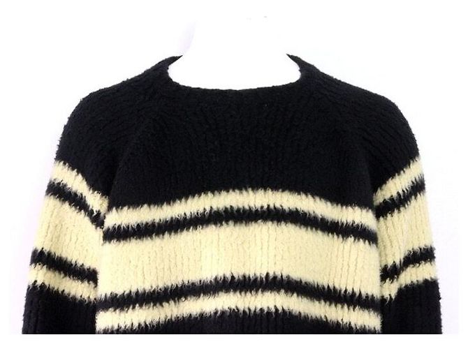 Céline Oversized Strickpullover für Herren aus gebürsteter Baumwolle mit Streifen Weiß - Ansicht 2