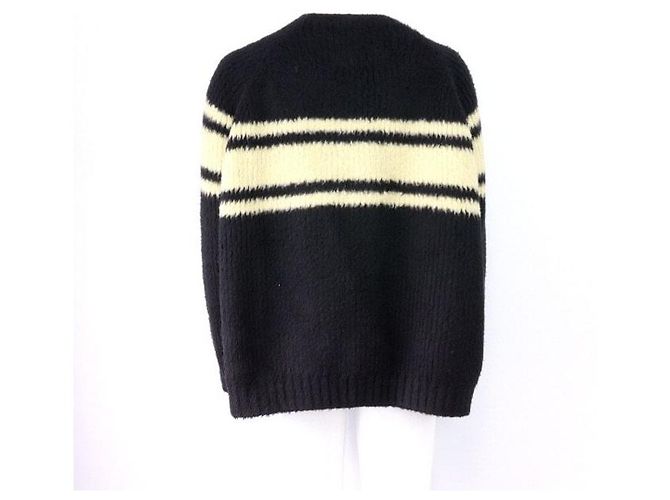 Céline Oversized Strickpullover für Herren aus gebürsteter Baumwolle mit Streifen Weiß - Ansicht 4