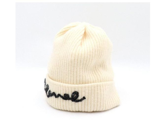 Chanel Ivory Cashmere Black Pearl Logo Damen Beanie Mütze Weiß - Ansicht 3