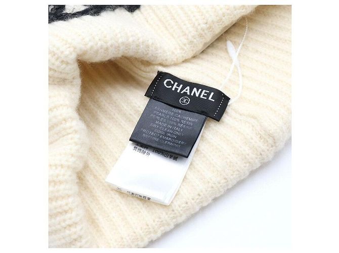 Chanel Ivory Cashmere Black Pearl Logo Damen Beanie Mütze Weiß - Ansicht 6