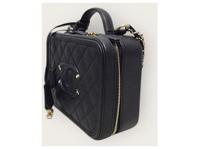 Chanel Borsa Tote con Manico Superiore e Spalla Black Caviar Gold-tone Cosmetic Medium Nero - vista 2
