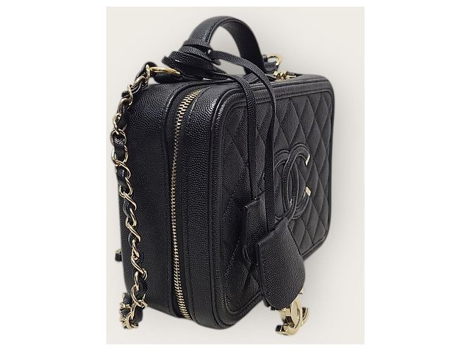 Chanel Borsa Tote con Manico Superiore e Spalla Black Caviar Gold-tone Cosmetic Medium Nero - vista 3