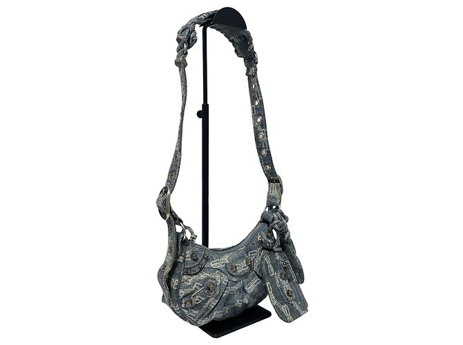 Balenciaga Borsa a tracolla e a spalla Le Cagole in denim Monogram XS Blu - vista 2