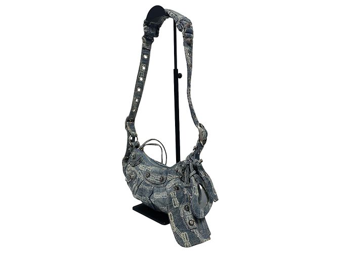 Balenciaga Borsa a tracolla e a spalla Le Cagole in denim Monogram XS Blu - vista 3