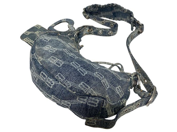 Balenciaga Borsa a tracolla e a spalla Le Cagole in denim Monogram XS Blu - vista 5