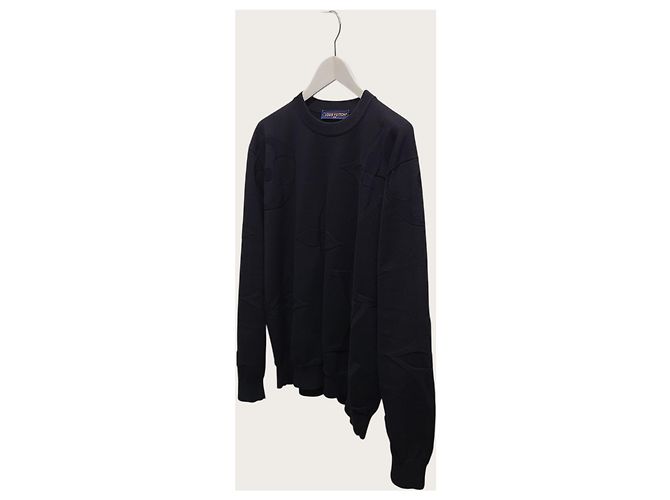 Louis Vuitton Langarm-Strickpullover mit Rundhalsausschnitt und Ton-in-Ton-Monogramm in Schwarz - Ansicht 2
