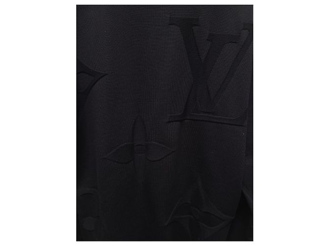 Louis Vuitton Langarm-Strickpullover mit Rundhalsausschnitt und Ton-in-Ton-Monogramm in Schwarz - Ansicht 3