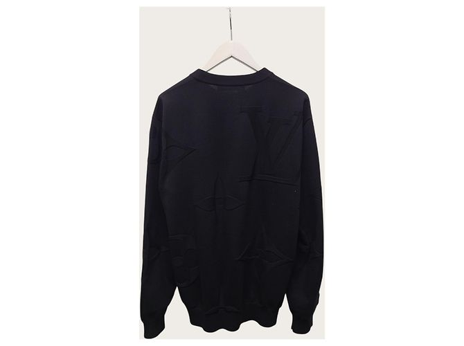Louis Vuitton Langarm-Strickpullover mit Rundhalsausschnitt und Ton-in-Ton-Monogramm in Schwarz - Ansicht 4
